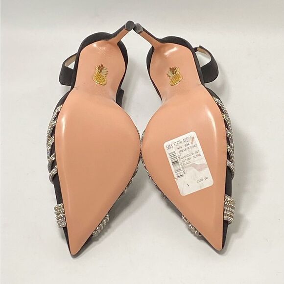Aquazzura Gatsby Crystal-Embellished Satin Pumps size 37 - Picture 12 of 13